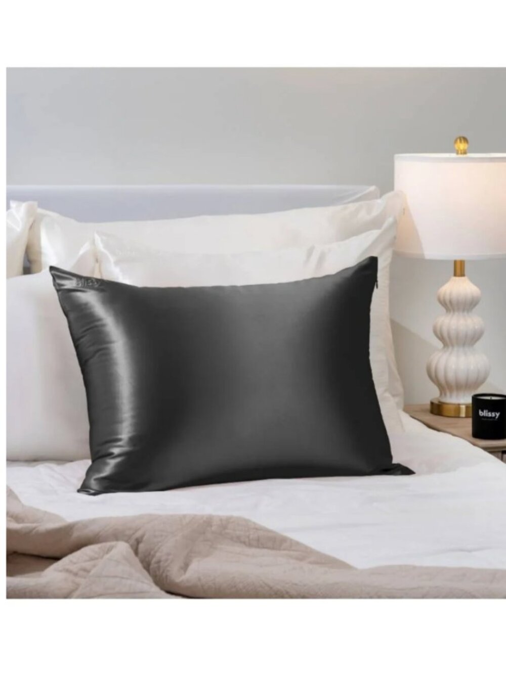 NWT NIB Blissy Mulberry Silk Pillowcase - Dark Gray - Sandard - New in Box